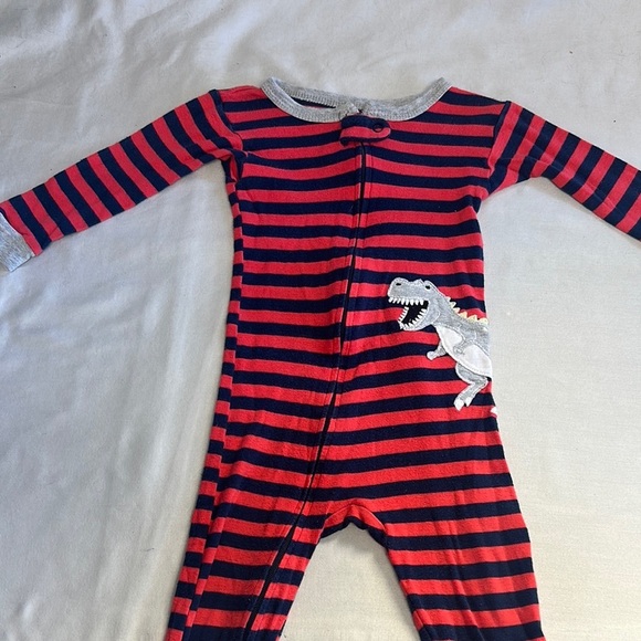 Carter's - Red and Navy Striped Onesie Sleeper with Dinosaur design - Picture 1 of 5